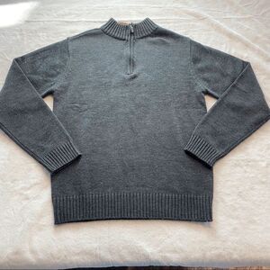 H2H Men’s Gray 1/4 Zip Mock Neck Knit Pullover Sweater Red Trim Size M